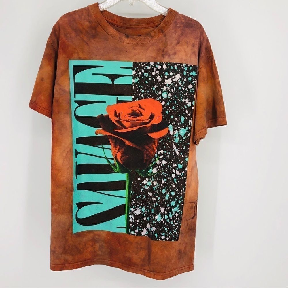 Haymaker Savage Rose Sz M Burnt Orange Tie-Dye Sun-Bleached Concert T-Shirt